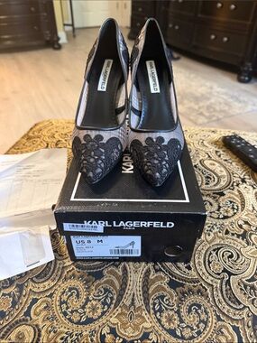 Karl Lagerfeld Black and grey Lace Pointed-Toe Heels